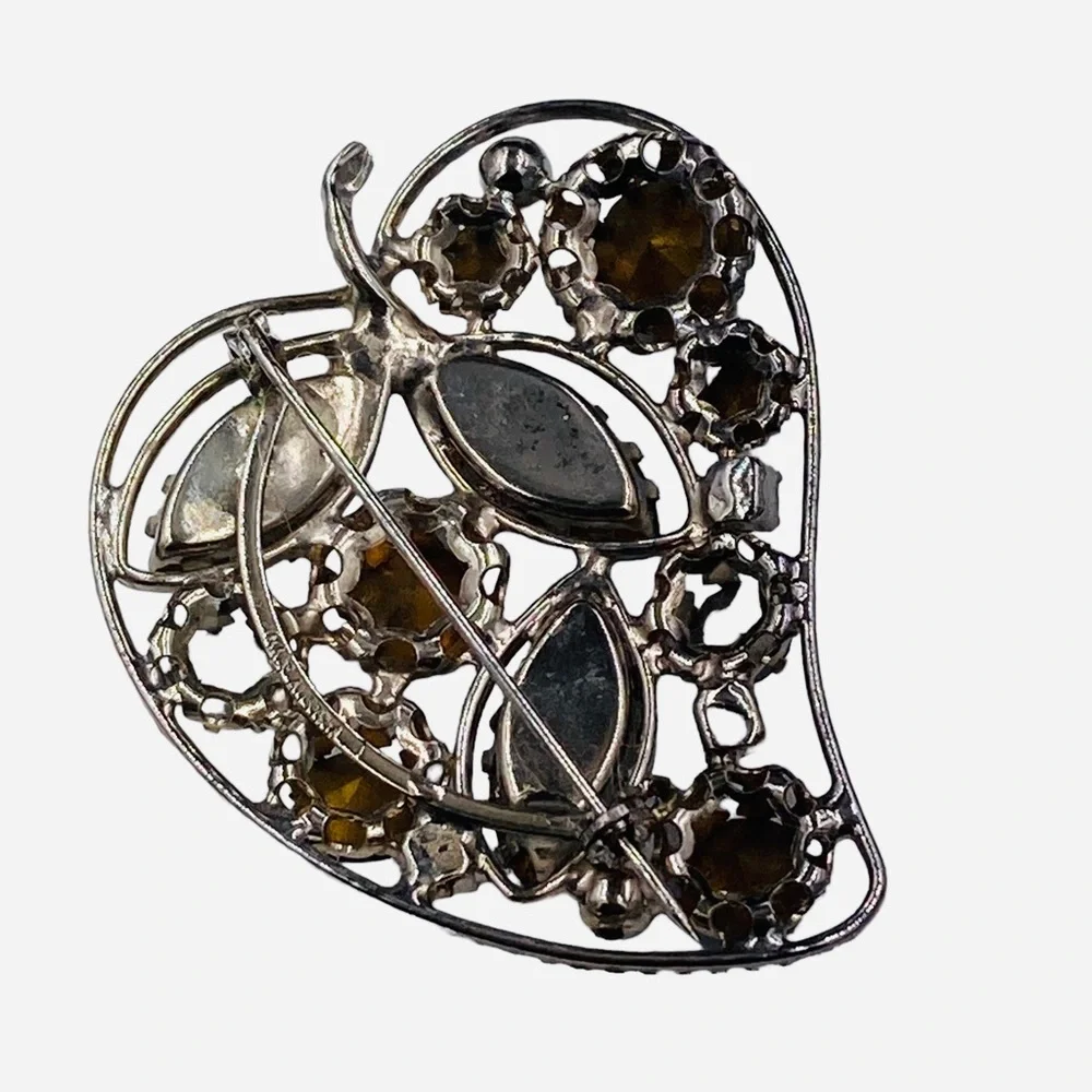 Vintage Austria Molded Glass Rhinestone Leaf Brooch